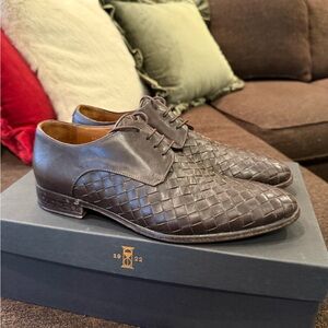Custom Brown Woven Leather Men's Dress Shoes